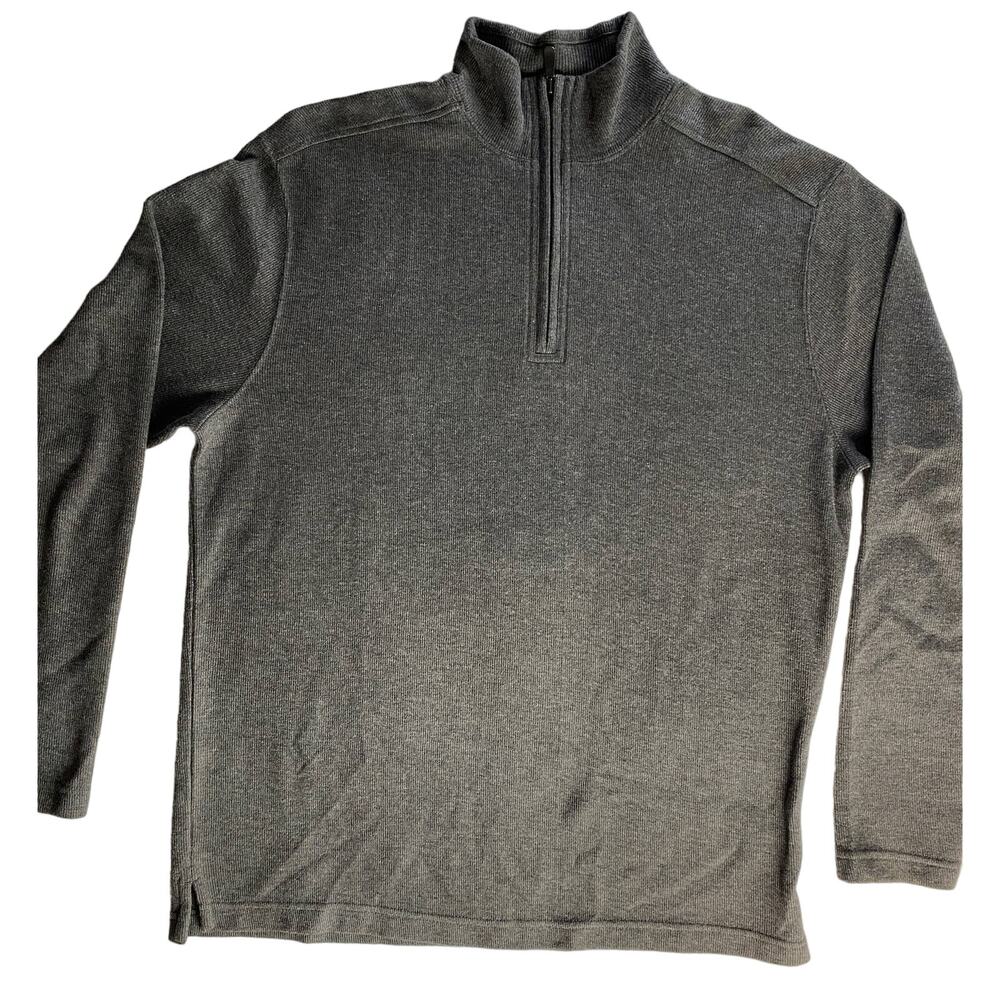 Gorpcore Joseph Abboud Mens M 3/4 Zip Casual Retro Ribbed Sweater Gray Mock Neck